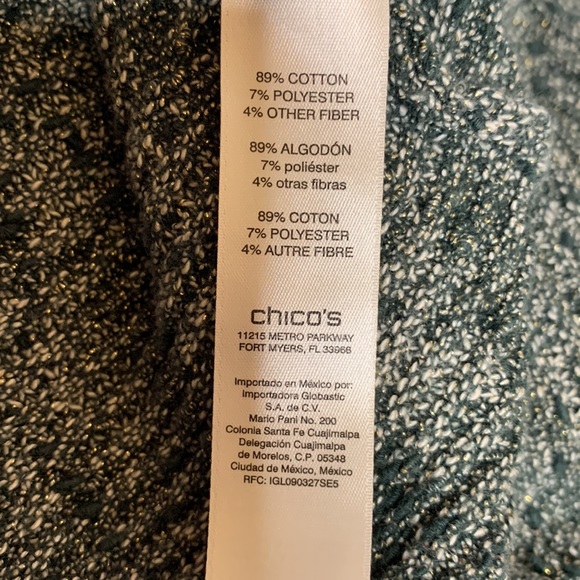 CHICO’S Sweater Green & Metallic Gold Dolman Sleeves Scoop Neck 3/4 Sleeves 12 - Picture 10 of 12